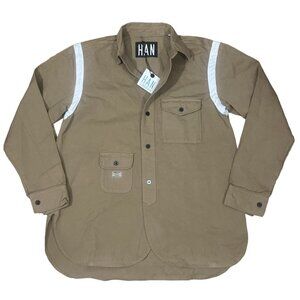 HAN Kjobenhavn Mens size LARGE tan cotton‎ denim button front work shirt
